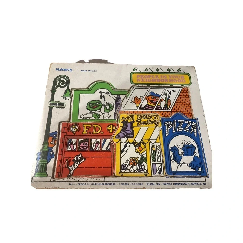 Vintage Playskool 'People in Your Neighborhood' Wood‎ Puzzle 1974 Sesame Street